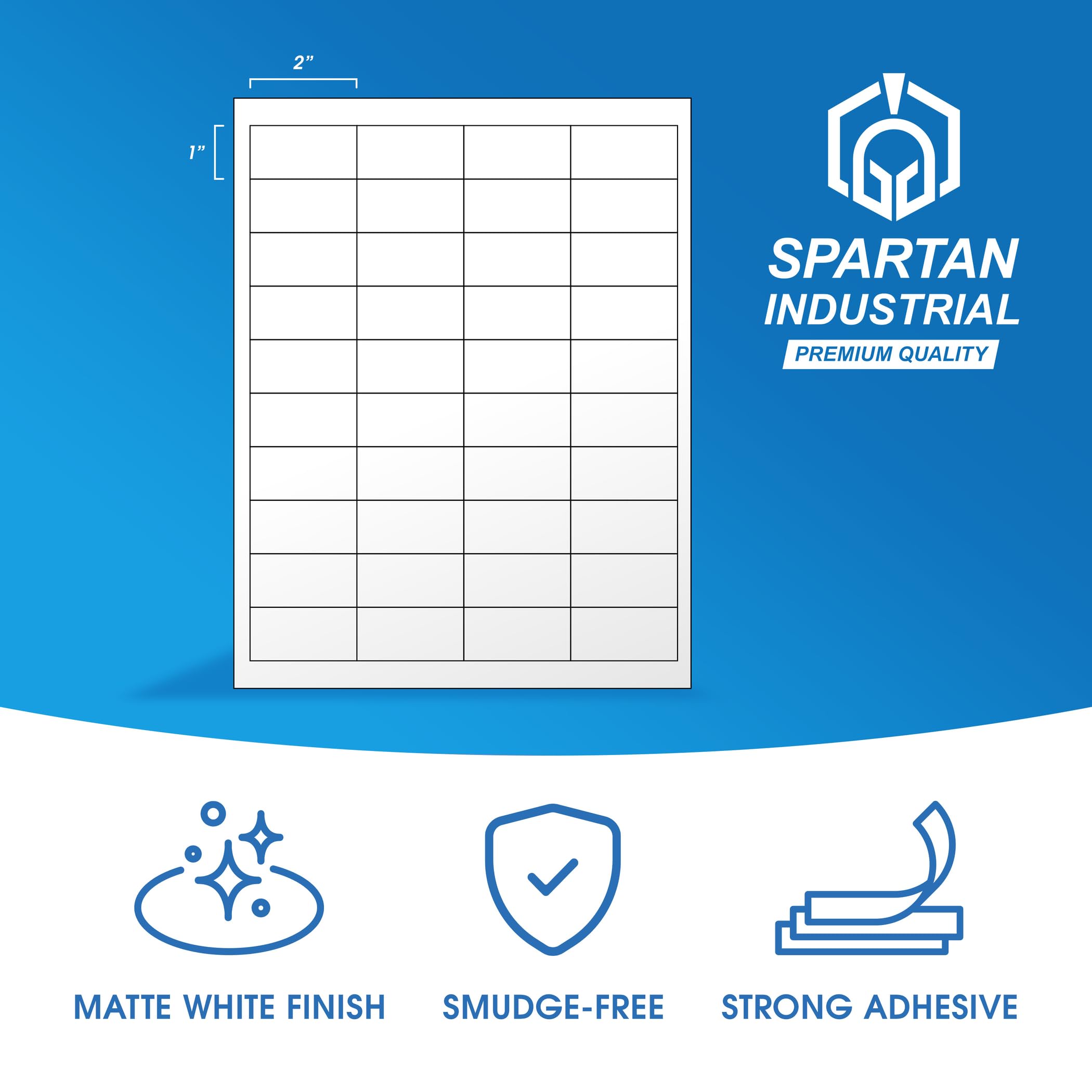 Spartan Industrial R005 - Etichette per indirizzi stampabili, 5,1 x 2,5 cm, 250 fogli, 10000 etichette, per spedizioni postali e codici a barre, per stampanti laser e a getto d'inchiostro, colore