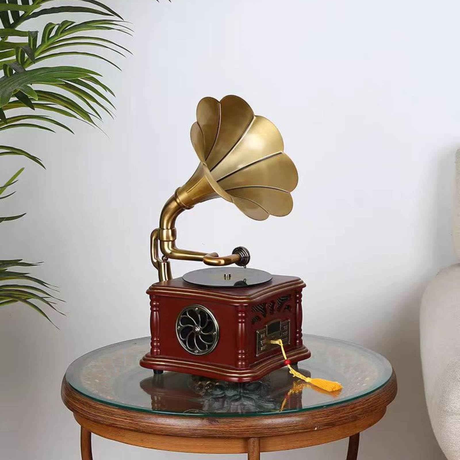 Altoparlante a Tromba Bluetooth Altoparlante Stile Giradischi Ornato Elettronica Domestica per Ascolto in Casa, Esposizione Interna, Bianco