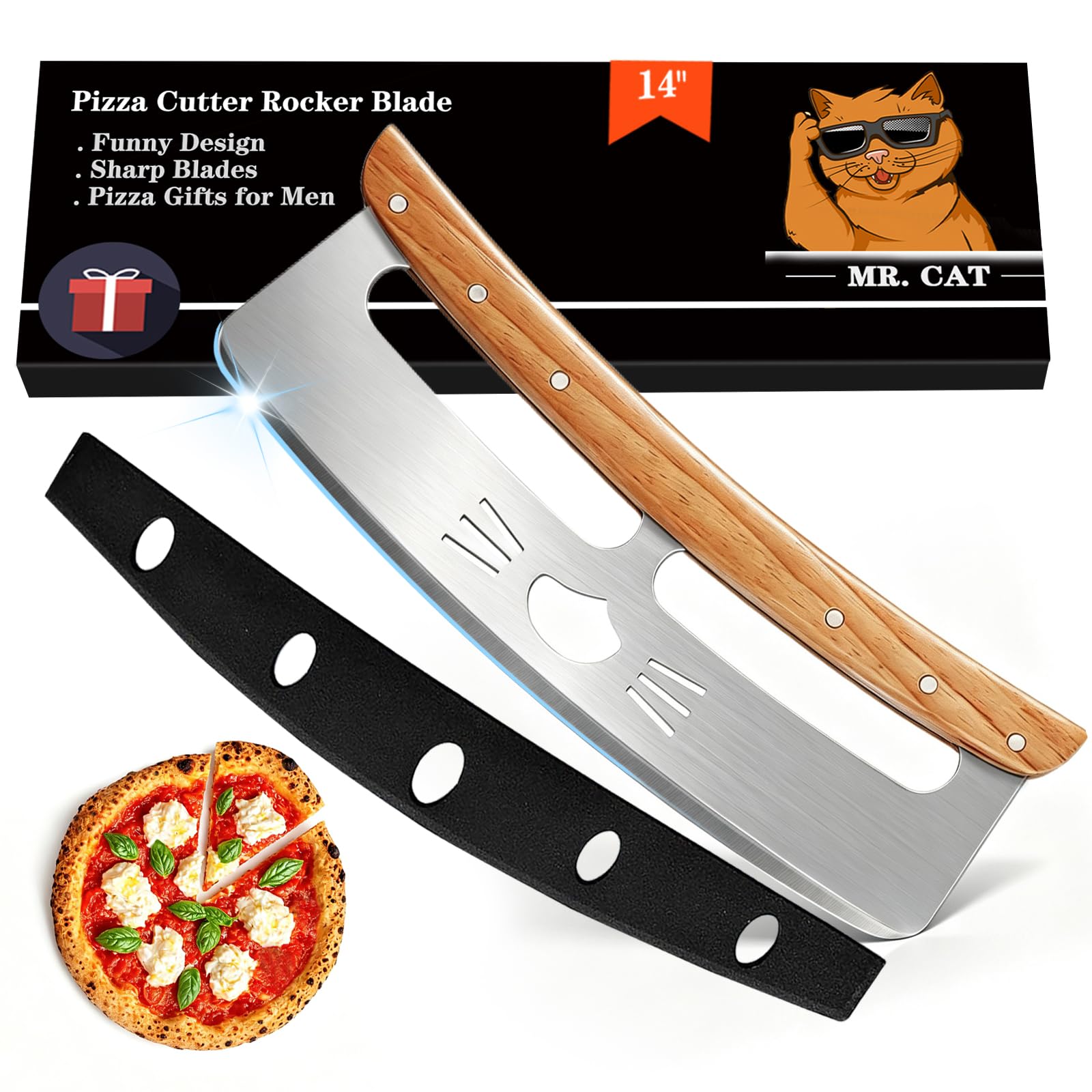 14" Pizza Cutter Rocker Blade, Pizza Making Accessories, Gifts for Men, Dad