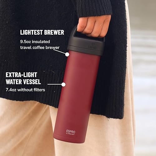 Miniatura 5 de ESPRO P0 Cafetera de prensa francesa ultraligera para viajes, acero inoxidable aislado al vacío, 16 onzas, arándano