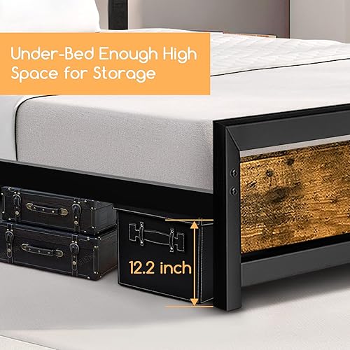 Miniatura 5 de Aqgrj Base de cama Queen con cabecero plataforma de metal tamaño Queen no necesita somier listones de acero resistentes ruido libre fácil montaje no