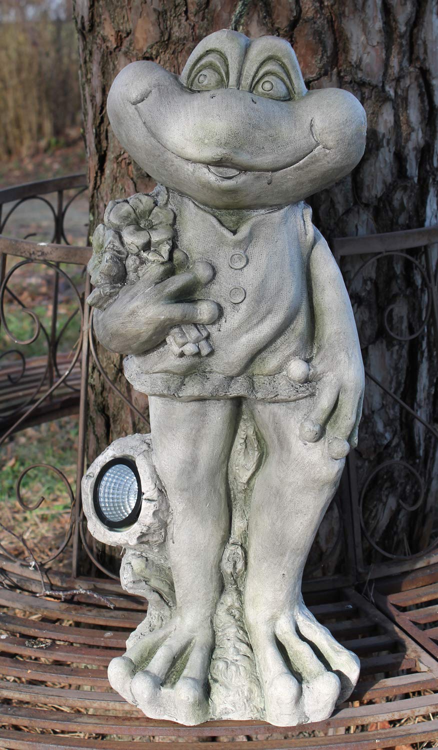 colourliving Solar Gartenfigur Frosch Solarlleuchte Froschfigur 66 cm Hoch LED Gartenleuchte mit Solar rechts guckend Steinoptik Figur