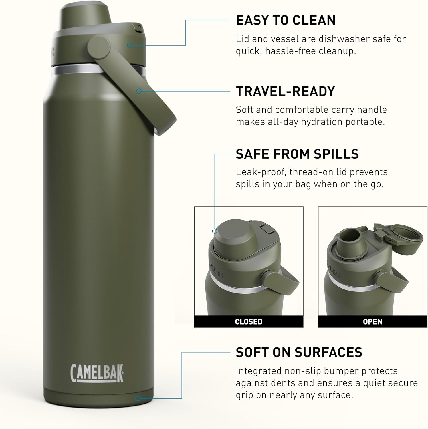 CamelBak Thrive Chug Insulated Stainless Steel Water Bottle Moss, 32oz - Image 3