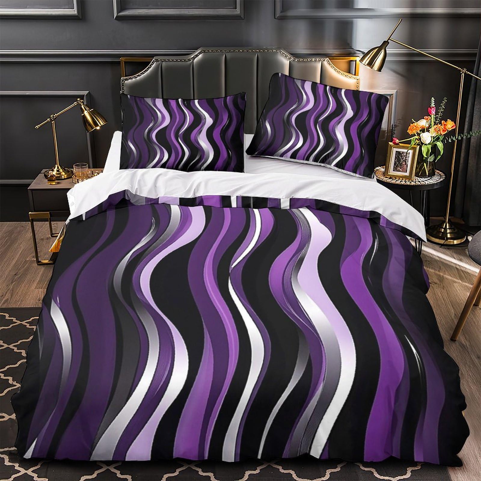 Parure de lit microfibre 140x200cm violette avec housse de couette imprimée