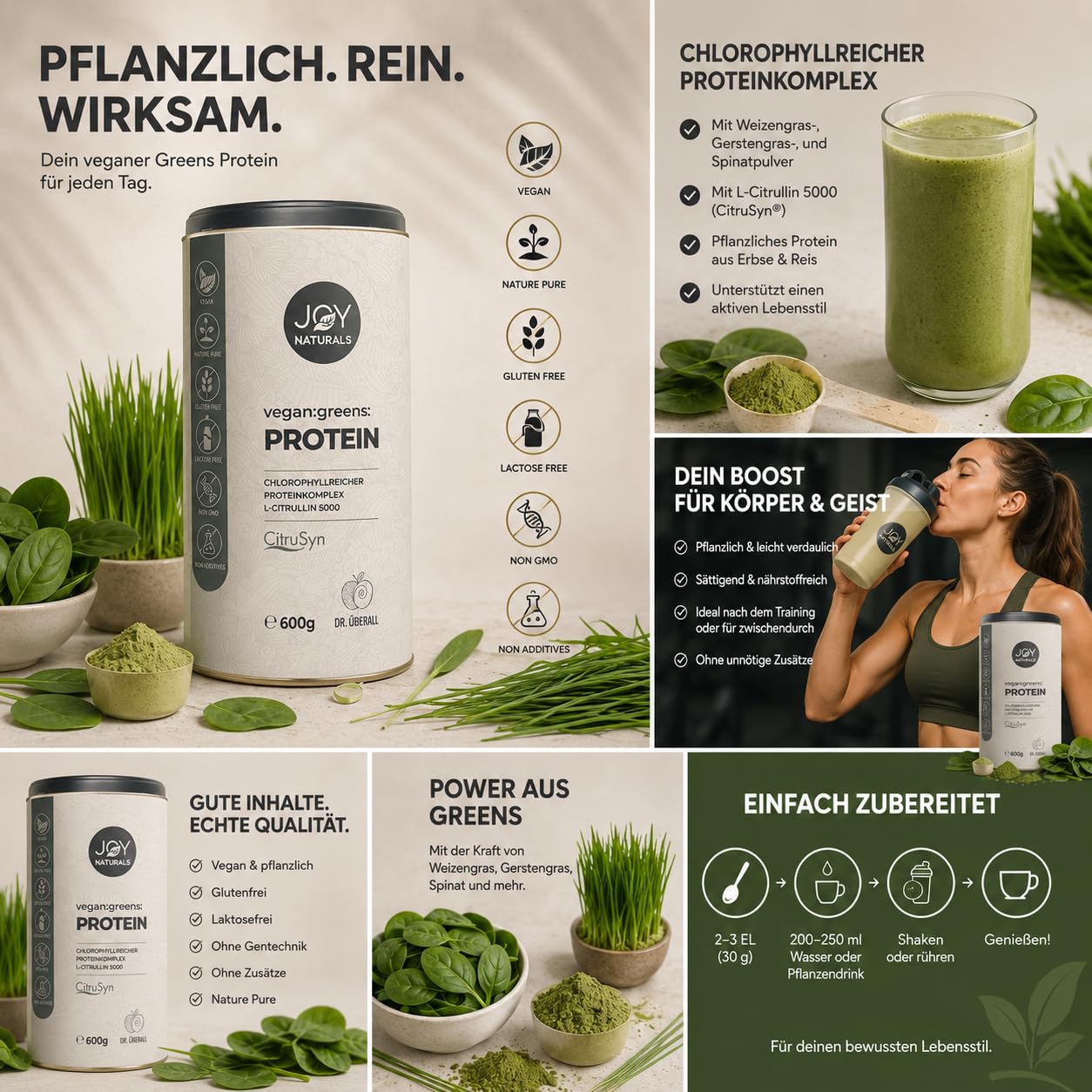 Bio Veganes Protein Greens 640 g | Pflanzliches Proteinpulver | Vegan | Hoher Proteingehalt | Ohne Zuckerzusatz | Bio