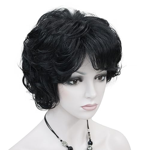 Miniatura 19 de Lydell Peluca de cabello corto, rizado, ondulado, de pelo sintético, peluca completa, 6 pulgadas
