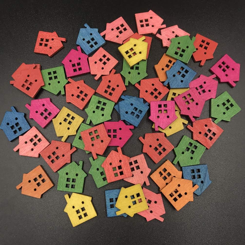 50Pcs Assorted Buttons Wooden Buttons House Shape Decorative for Sewing Crafts Christmas Scrapbooking