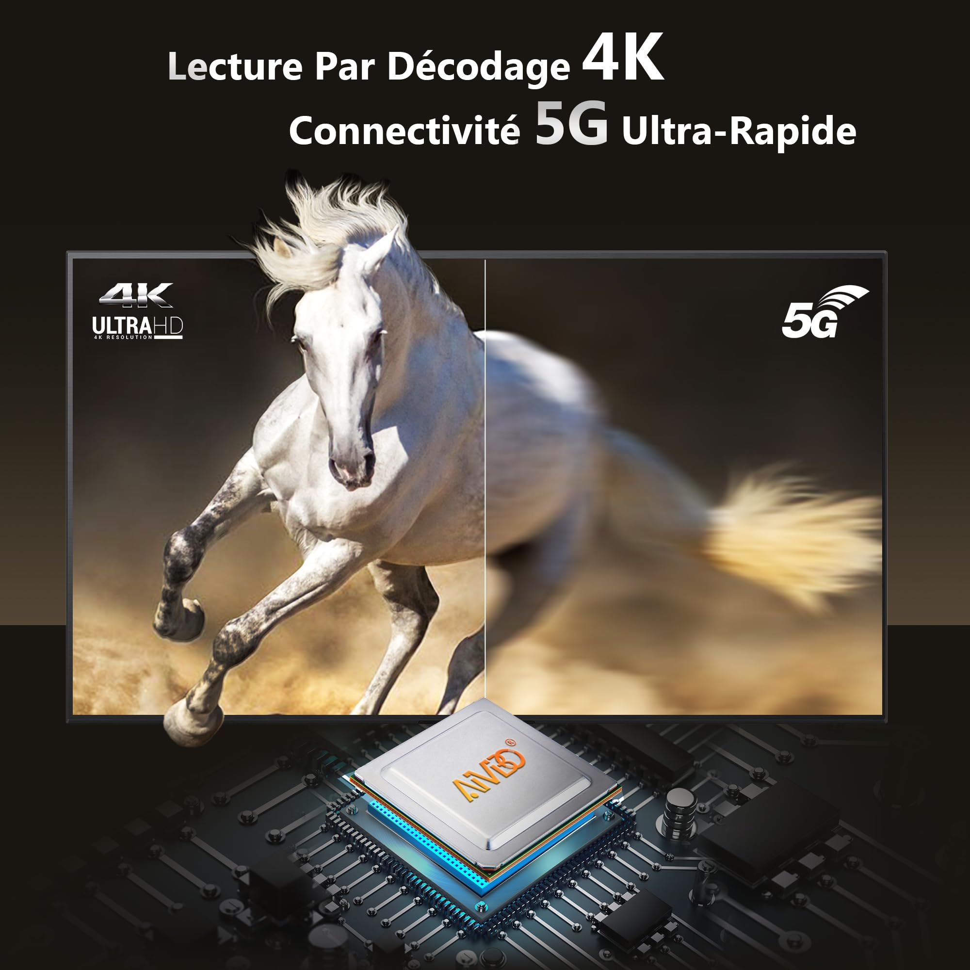 HDMI sans Fil, 4K/5G Rallonge Émetteur et Récepteur Ultra HD 164FT/50M, Prise en Charge Multilingue, Lecteur de Streaming Audio Vidéo, pour Laptop/PC/Camera vers HDTV/Projector/Monitor