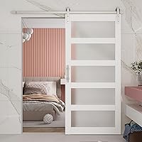 Vista 24 de BARNSMITH Puerta de granero de vidrio de 32 x 84 pulgadas con herrajes para puerta corrediza de níquel cepillado de 5.5 pies incluidos y asa