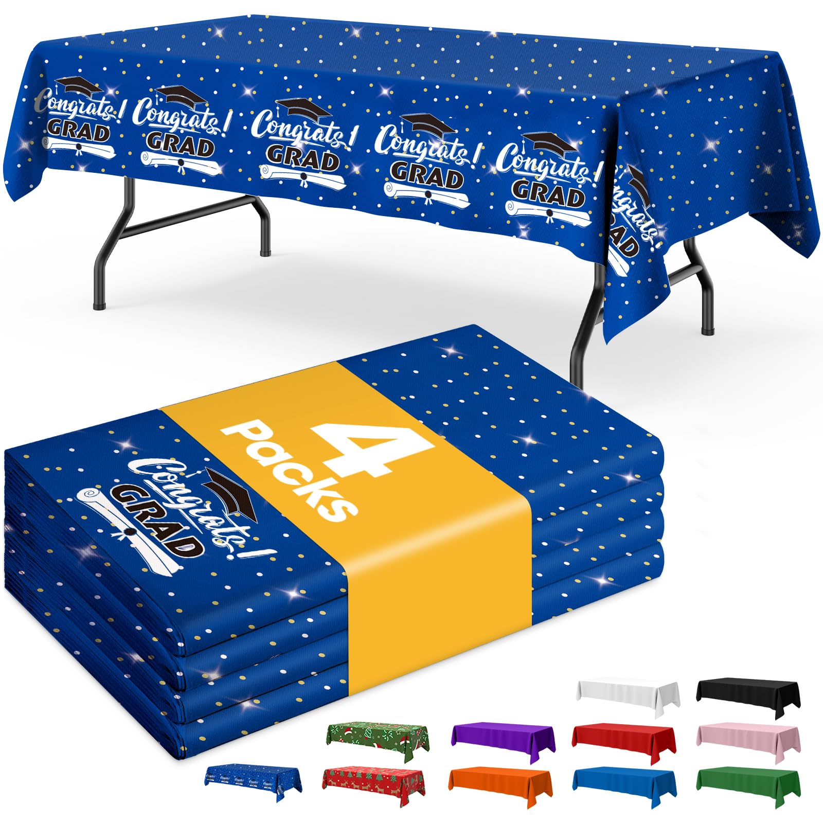 Niuara Graduation Blue Plastic Table Cloth - 4 Pack 54" × 108" Rectangle Disposable Tablecloths for 6FT Tables, Table Cover for Party, Holiday &amp; Gathering Use