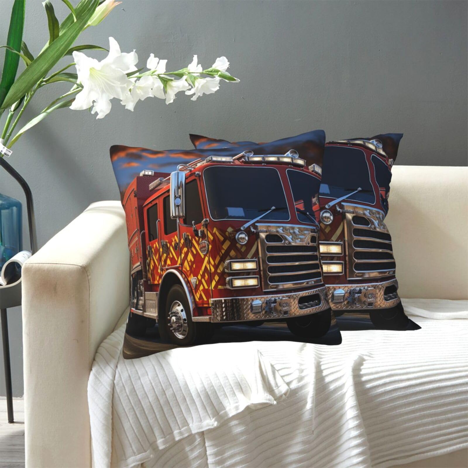 FekiLoot Decorative Throw Pillow Covers Modern Farmhouse Pillowcase Double Sided Cozy Cushion Cover for Sofa Couch Bed 20"X20" Fire Truck
