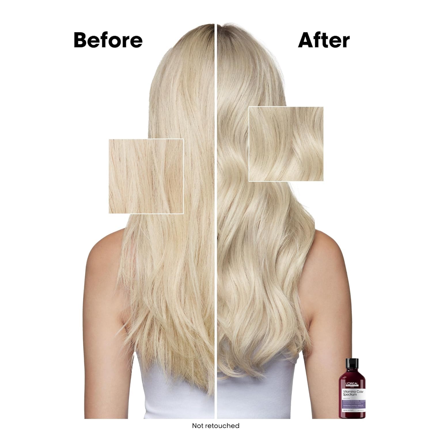 Champú L'Oréal Professionnel para brillo de color con efecto de cristal en cabellos teñidos, neutraliza el amarillez, serie Expert, Vitamino Color Spectrum Purple Dyes Neutralizing, 2 x 300 ml