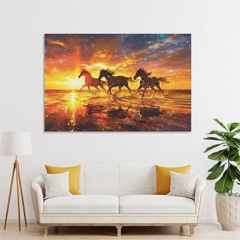 Amazon.co.jp: 絵画 夕暮れ時に疾走する馬インテリア 絵画 魅力的な色