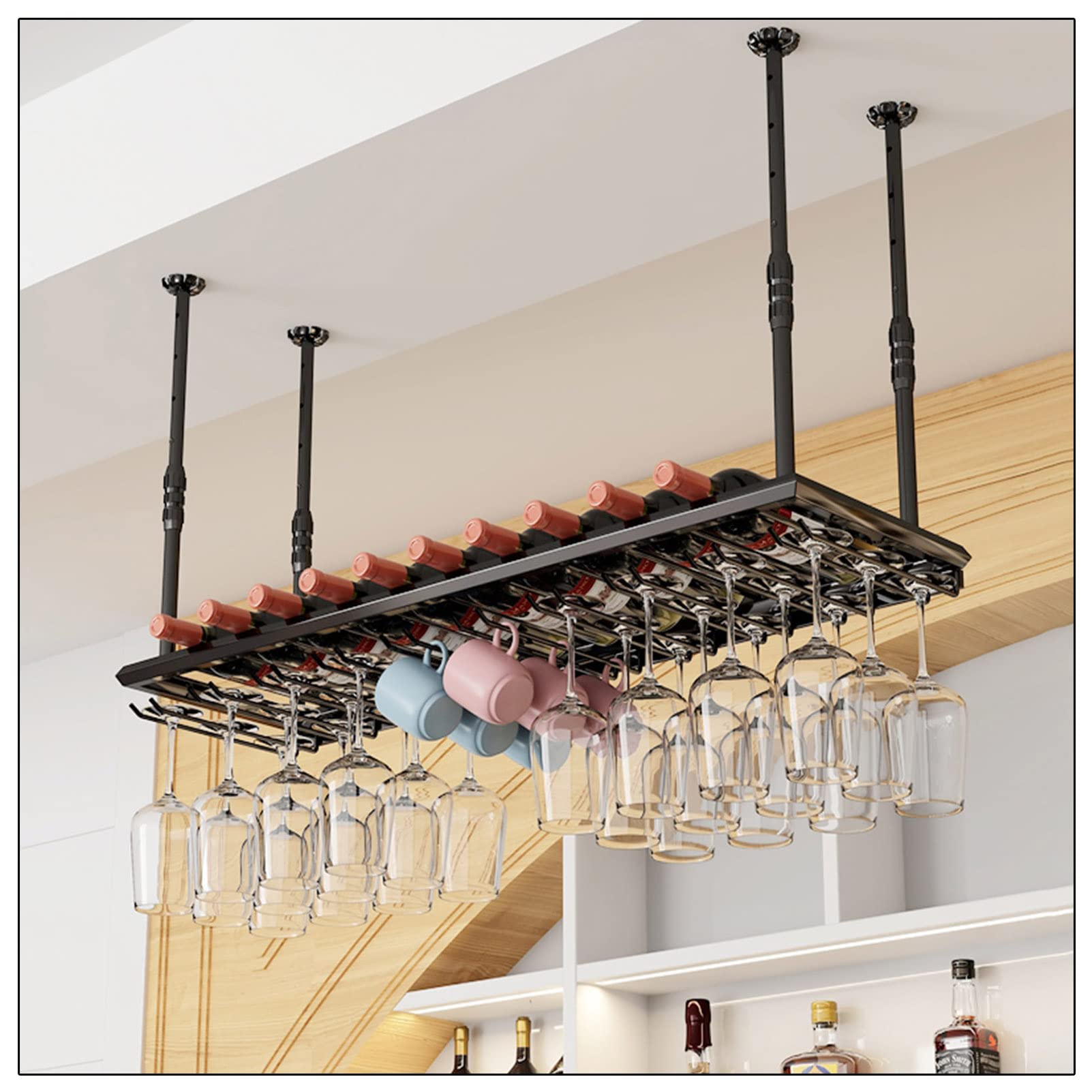 Porte-bouteille et verre mural noir pour décoration maison cuisine