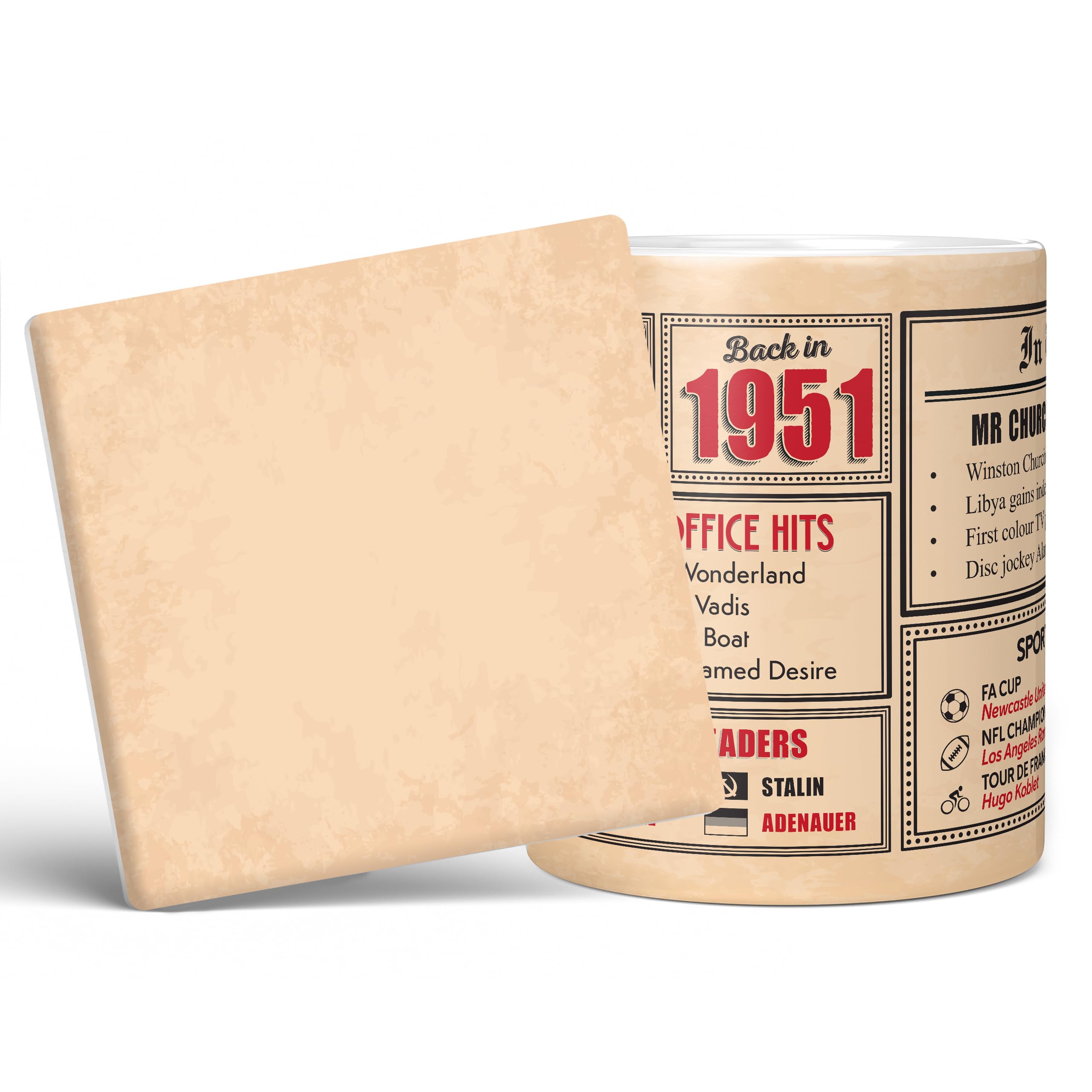 Mug Monster - 75th Birthday Gift - Back in 1951 in This Year Mug, Present for Men and Women, Birthday Gifts for Women, Birthday Gifts for Men, 75th Anniversary Present, 20oz White Mug & Coaster