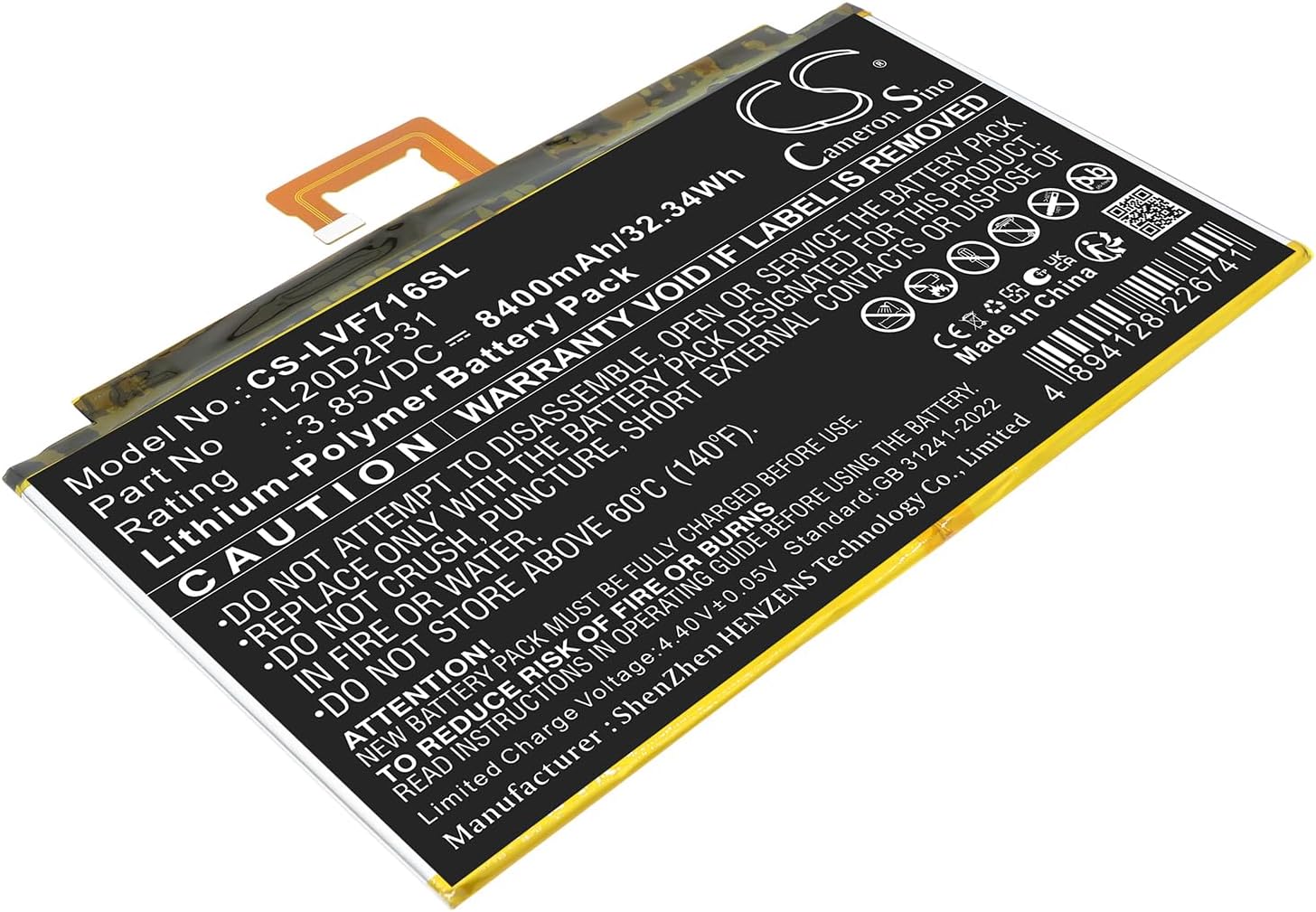 Battery for Pad Pro 2021, TB-J706F, TB-J716F PN: L20B2P31, L20C2P31, L20D2P31, L20L2P31, L20M2P31, L20N2P31, L20X2P31, SB16C83602 8400mAh