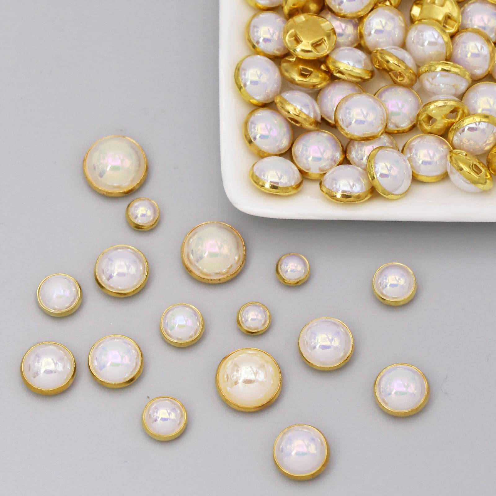 10 szt. luksusowych perłowych guzików do odzieży DIY akcesoria szycia piękne ozdobne guziki ze strasem(Golden,8mm)