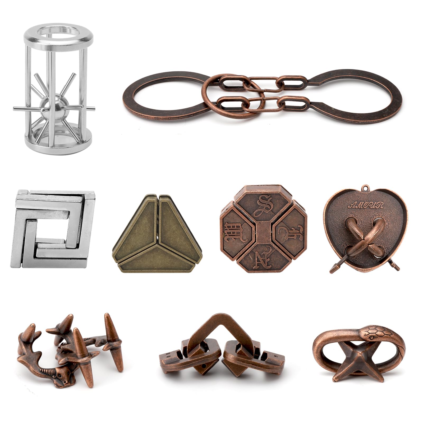 HENGBIRD 9 sztuk metalowych puzzli, metalowe puzzle, gra cierpliwości, IQ, gry cierpliwości, metalowe puzzle, gra zręcznościowa, zestaw prezentowy dla dorosłych, młodzieży