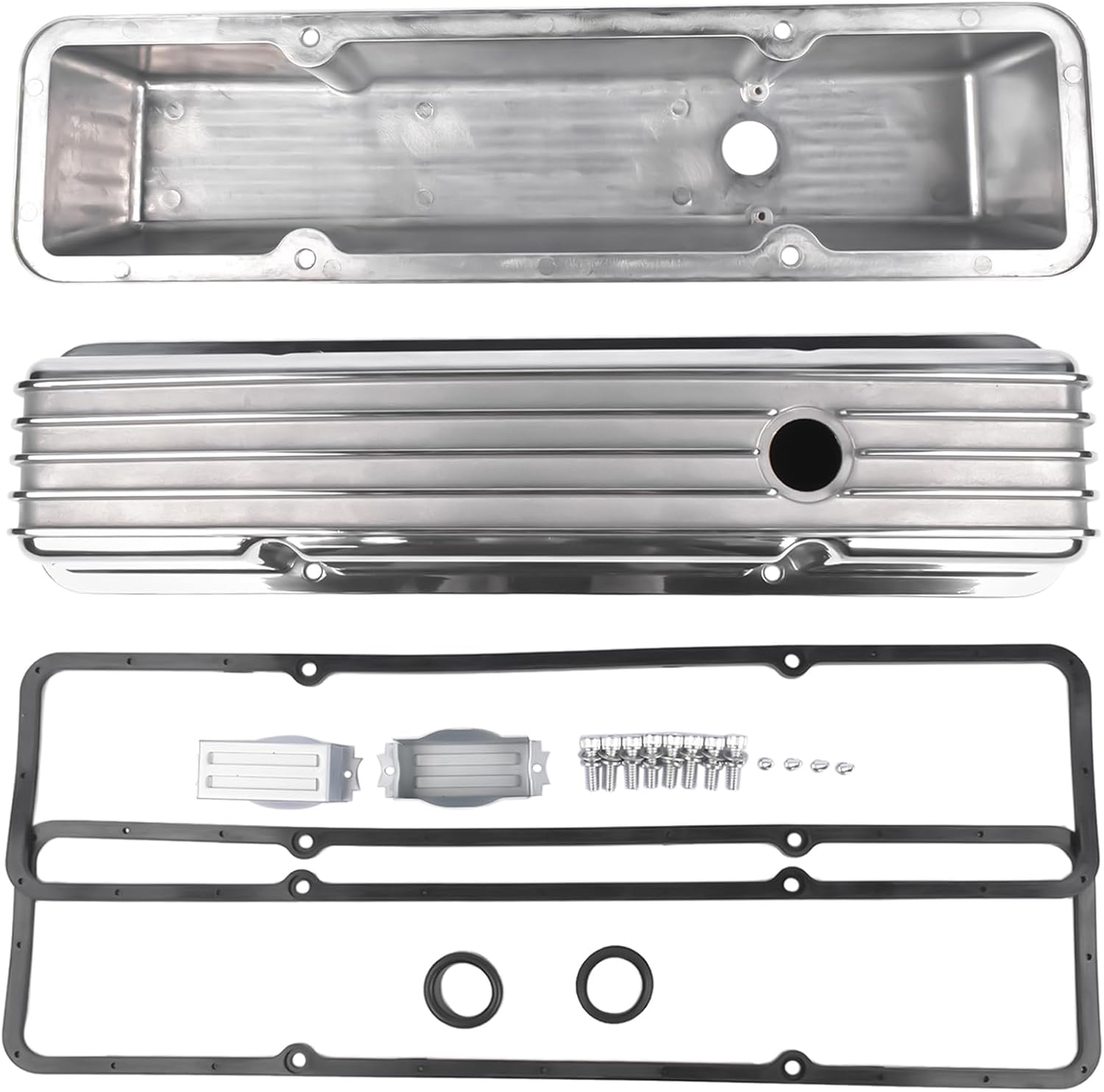 Aluminum Polished Finned Tall Valve Covers Replacement for Chevy SBC Small Block 283 302 305 327 350 400 1958-1986