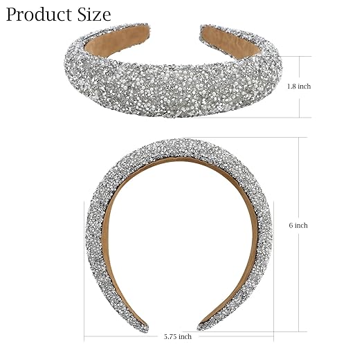Miniatura 4 de SuPoo Diadema de diamantes de imitación para mujeres y niñas, diadema gruesa de pera, diadema ancha brillante, diadema plateada con cuentas,