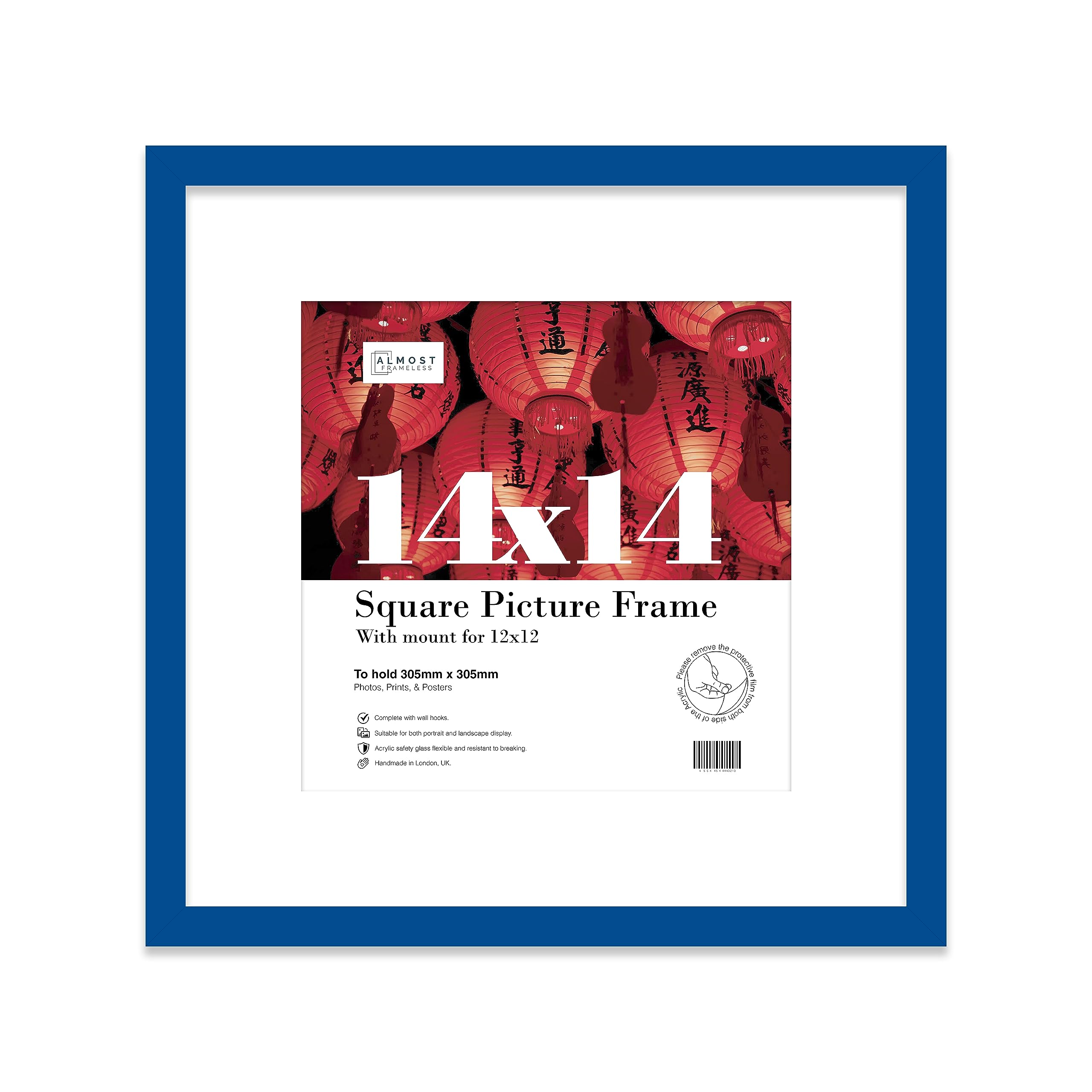 14x14 Blue Picture Frame with Mount for 12x12 Photos, Prints - Modern Square Wall Frame, 1 Pack