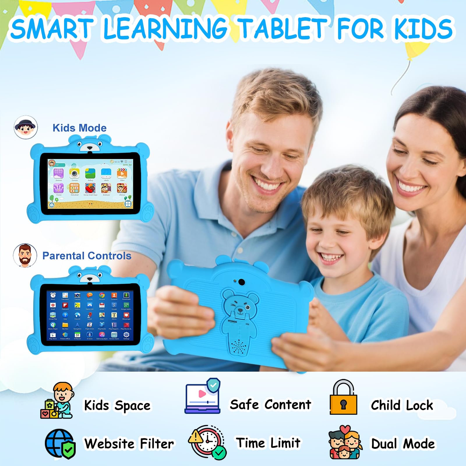 Tablettes pour enfants de 7 pouces, cadeaux pour enfants, apprentissage, éducation, Android, Quad Core, 4 go de RAM, 64 go de ROM, 5G, WiFi, Bluetooth, caméras  7