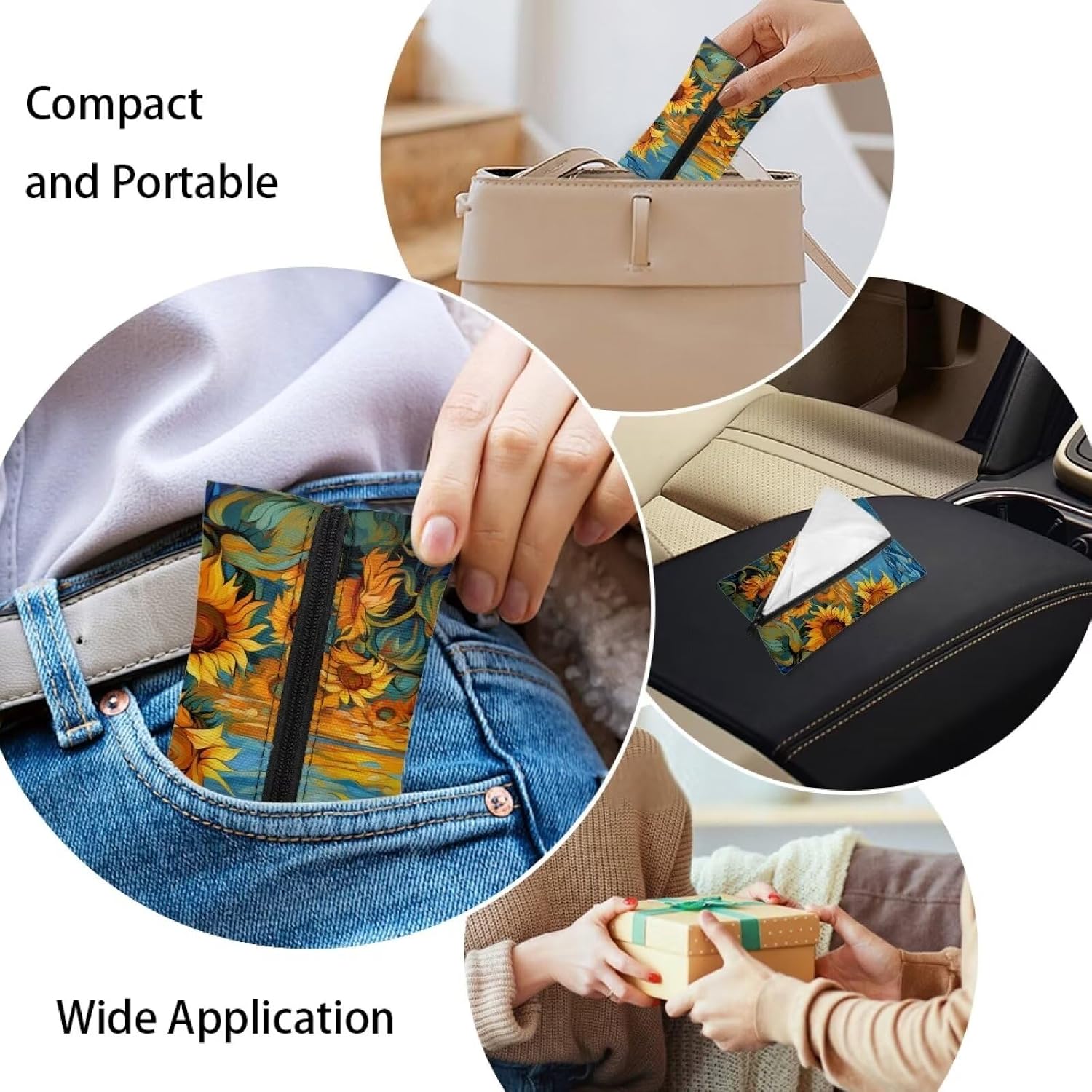 Flashideas Sunflower Tissue Holder Pocket Tissue Holder for Purse Small Size Reusable Travel Tissue Pouch Coins Tissue Pouch for Bag Car Office Home 5.2 x 3.2 Inches image 5