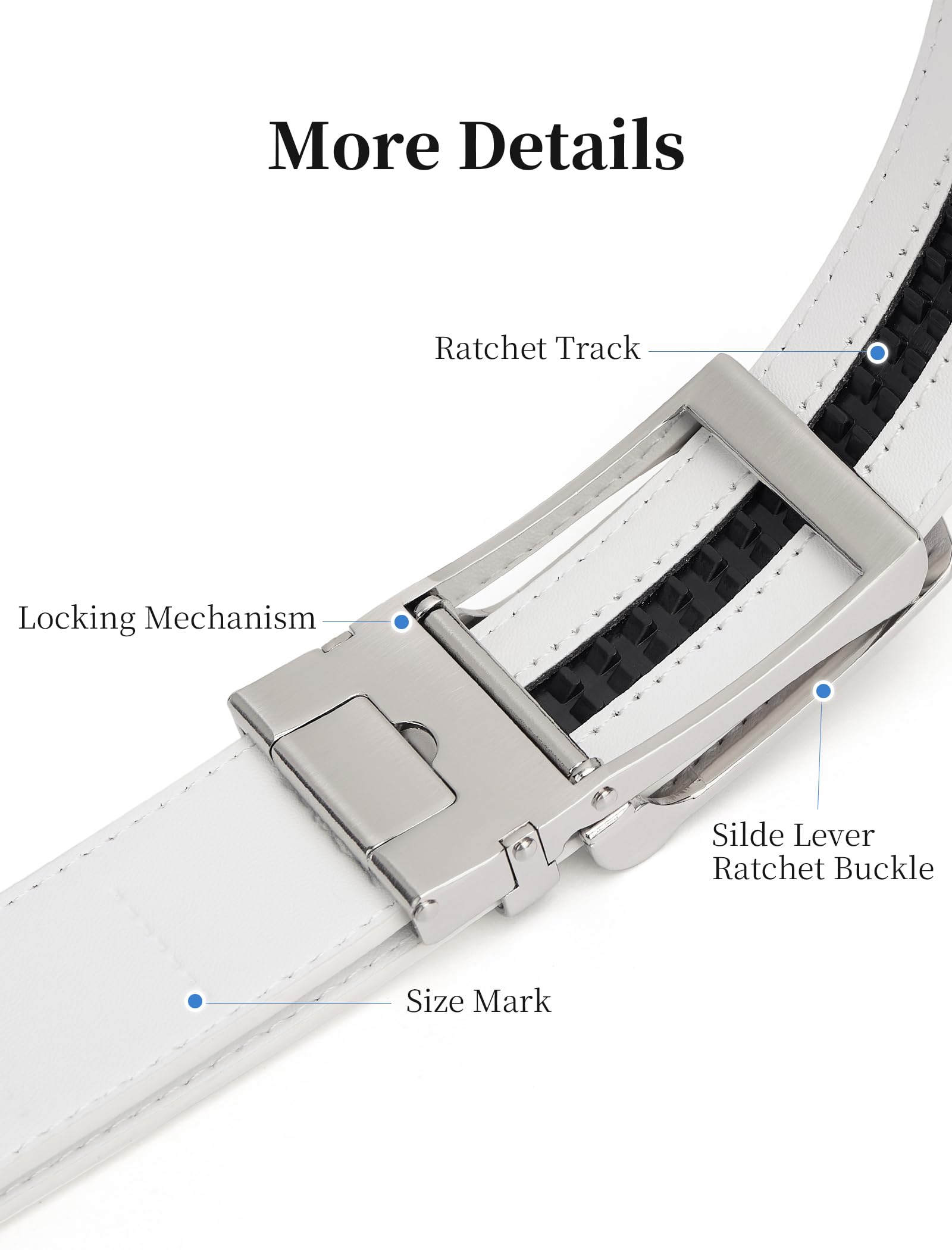 SKiporty White Mens Belt Ratchet Belts Dress Casual Leather Belt for Men With Slide Adjustable Click Buckle Gifts Box