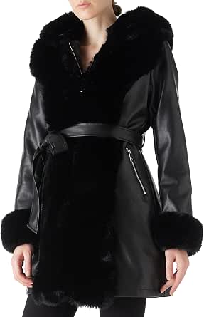Manteau D'Hiver Femme En Cuir Synthétique Pelucheux Avec Col En Fourrure Et Ceinture - Veste Chaude Et Tendance Sherpa
