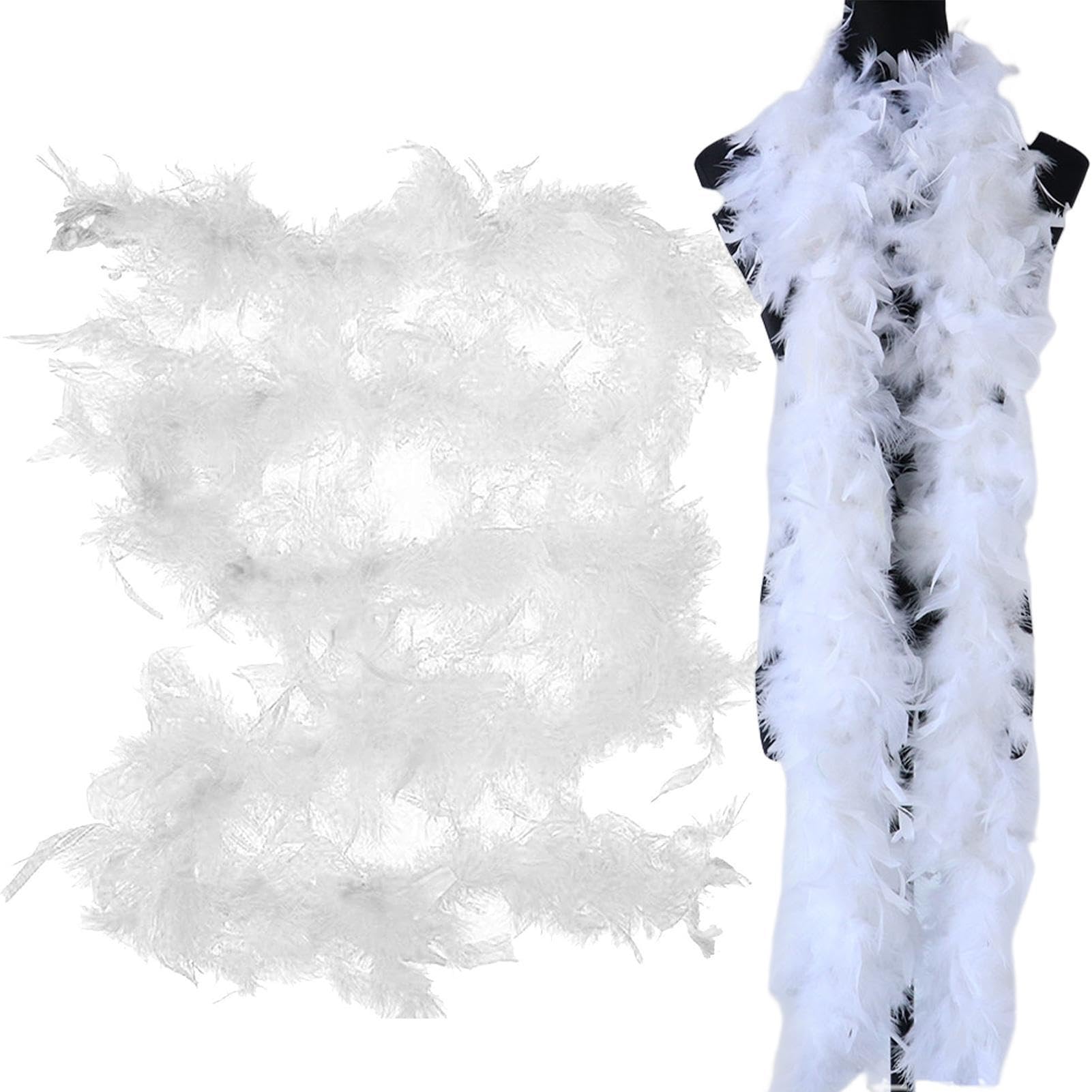 ZibeemZibeem White Feather Boa - 2 Meters Long Feather Boa For Women For Crafts Fluffy Feather Boa Girl's Fancy Dress Accessories Carnival, Dancing Wedding