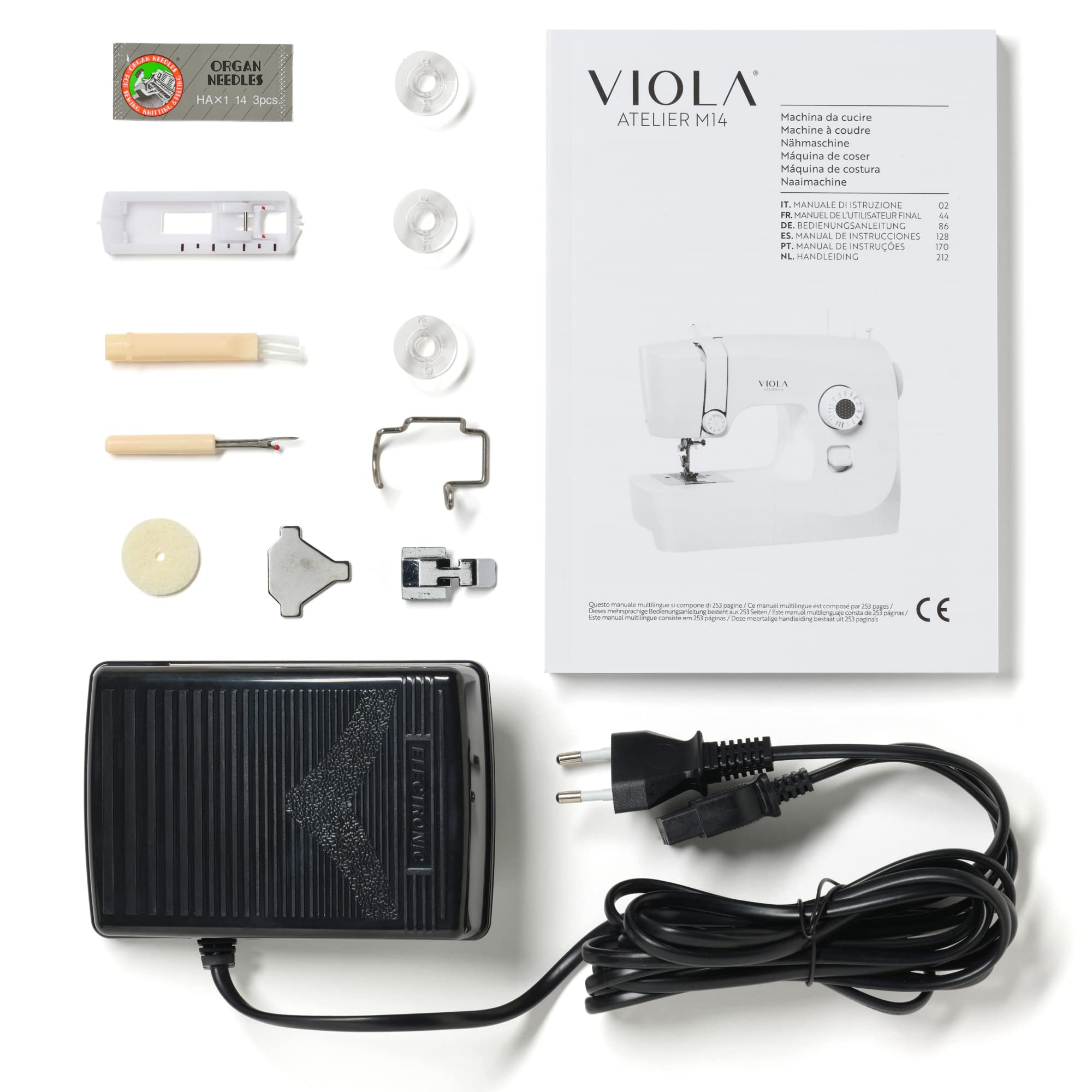 VIOLA Atelier M14 Macchina da Cucire con 14 Punti di Cucitura, Ideale per Principianti, Infilatura Automatica Ago, Doppia Alzata Piedino per Tessuti Spessi, Braccio Libero, Illuminazione a LED