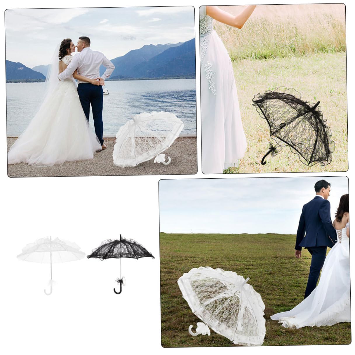 2 Stück Eleganter Spitzen sonnenschirme Brautschirm Hochzeit Deko Leichter Spitzen schirm als Vintage Parasol für Outdoor Hochzeitszeremonien Halloween Kostüm und Fotoshootings
