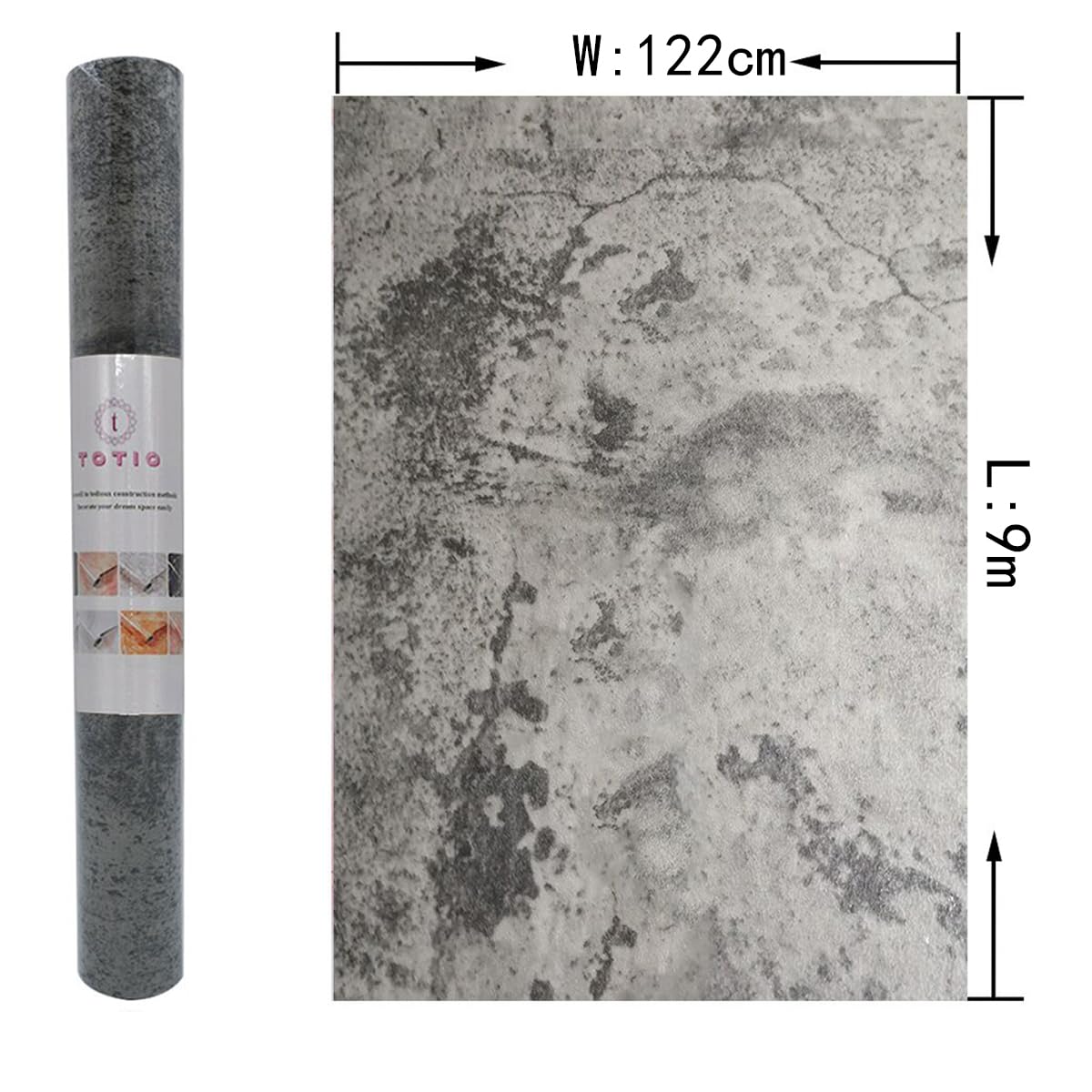 TOTIO 122 cm x 9 m, lámina adhesiva extraancha gris oscuro, aspecto de hormigón, papel pintado autoadhesivo de vinilo, resistente al agua, para muebles, moderno, estilo industrial, mate, grueso,