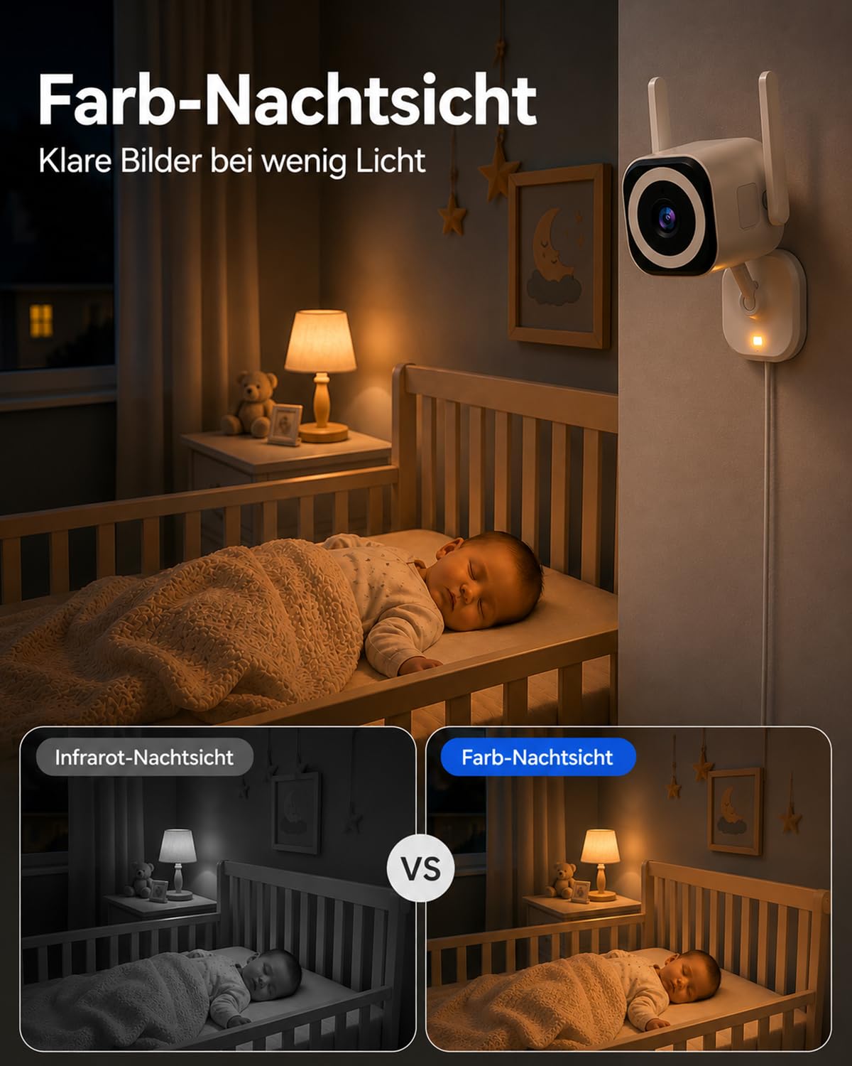 Caméra de surveillance extérieur/intérieur, babyphone 2K avec application