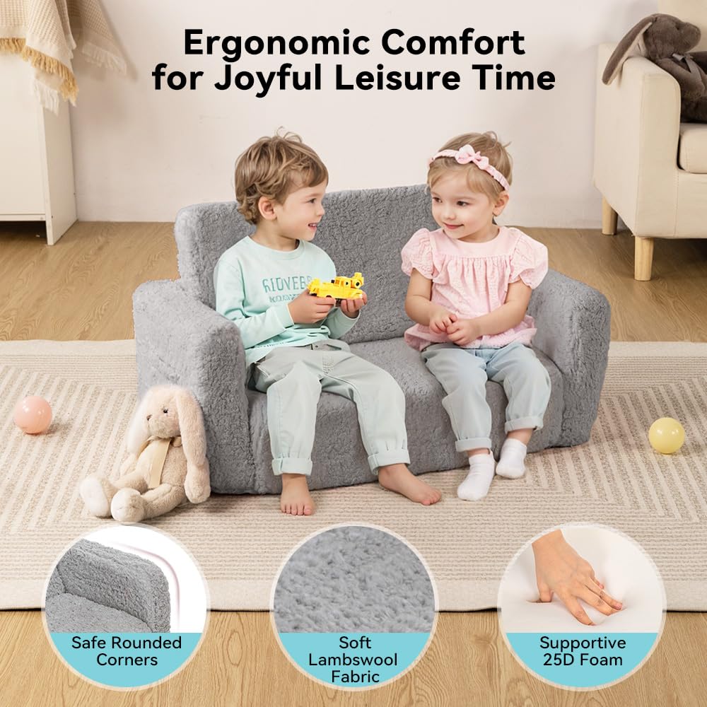 Generisch 2 in 1 Kindersofa Ausklappbar, Extra Breite Kindersessel ab 1 Jahr für Kinderzimmer, Kindercouch mit Abnehmbarem Cover, Weich Kinder Sofa für Mädchen und Jungen, Grau