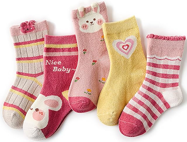 Bunny Baby Toddler Socks Cotton, 5 Pairs 1-3 Years Boys Girls Cartoon Cute Ankle Socks