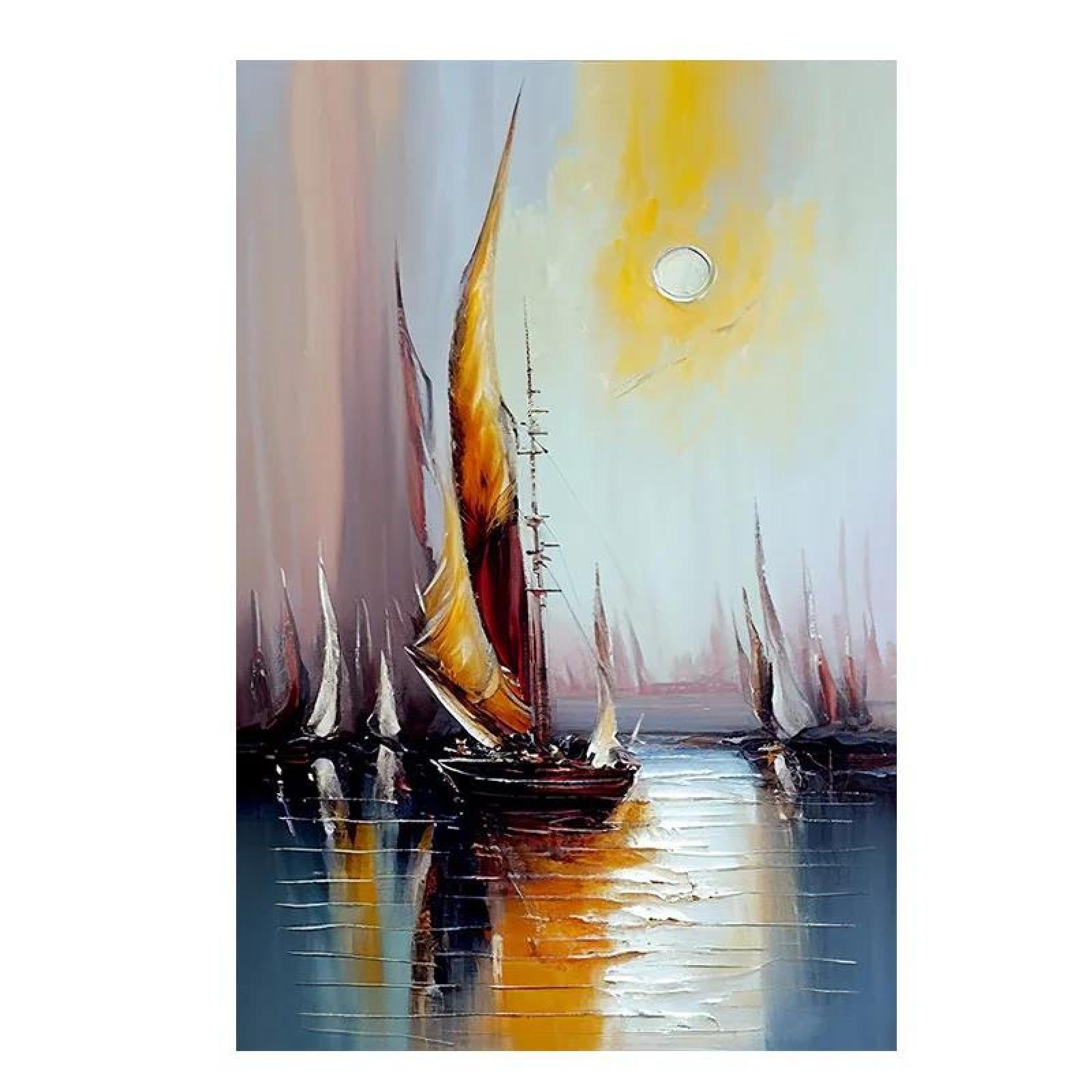 Baibexing Abstract Oil Painting Of Boats And Sea On Canvas Painting Sunset Over Ocean Poster Prints Wall Art Picture Home Decor A1 21X30Cm Unframed