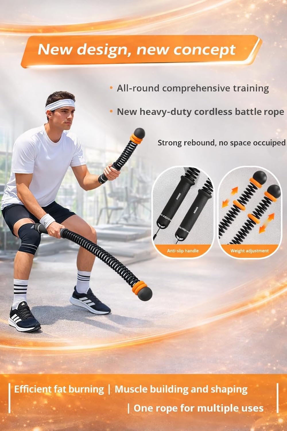 Cordless Battle Ropes for Home Gym – Adjustable Weighted Ropeless Battle Rope for HIIT, Strength & Cardio Training (Purple)