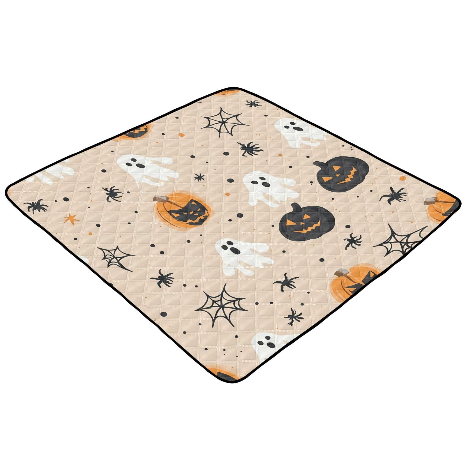 BOESI Halloween Pumpkins and Ghosts Baby Play Mat, 50“ X 50” Washable Folding Crawling Mat, Baby Floor Mat, Soft, Non-Slip