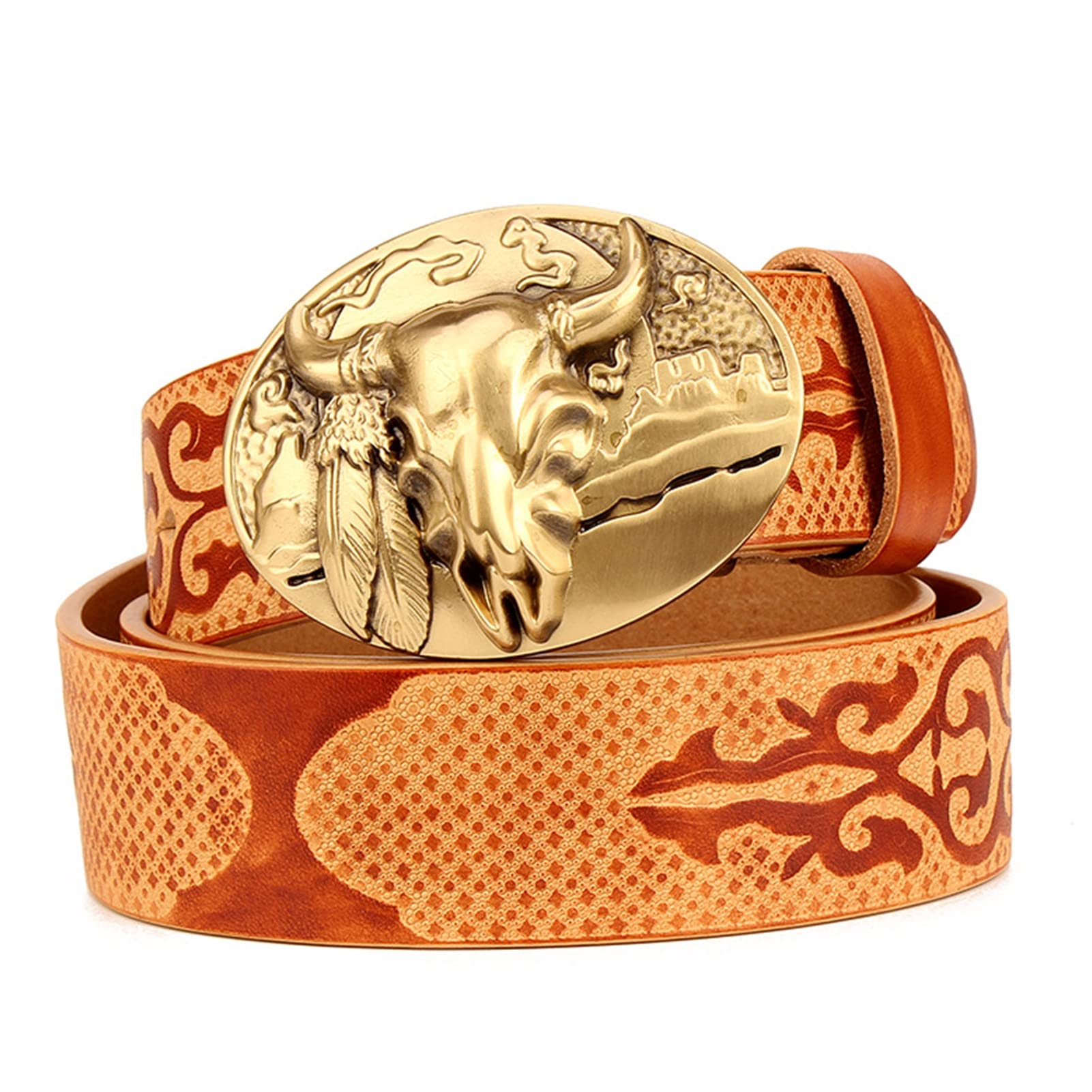 COUGA Cinture western unisex, cintura da 38 mm con finitura goffrata in vera pelle, cinture da cowboy da cowgirl country con fibbia vintage dorata grande