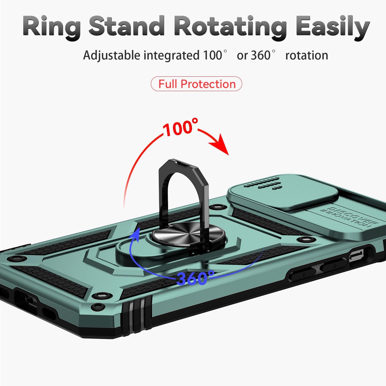 SunStory Compatible with iPhone 14 Plus Case with HD Screen Protector & Slide Camera Cover & Rotated Ring Kickstand, [Military-Grade] Phone Case for iPhone 14 Plus (Green) - Image 6