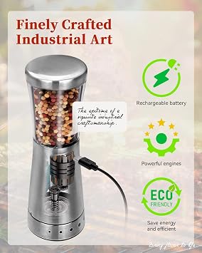 Electric Salt and Pepper Grinder Set with Storage Base, Stainless Steel Rechargeable Salt and Pepper Grinder Set with 4.5 oz Large Capacity, 1.8 Wide Mouth, Adjustable Coarseness, Ideal for Kitchen