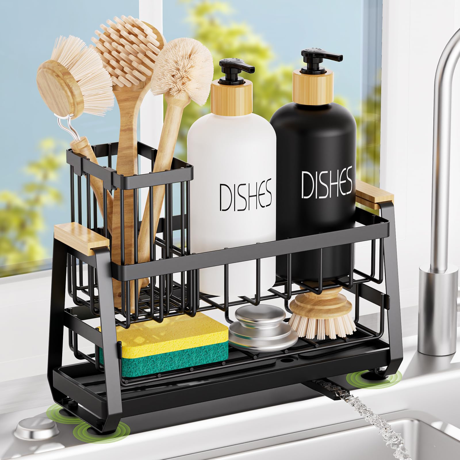 Sponge Holder for Kitchen Sink Kitchen Sink Caddy with Suction Cup Sink Organizer Rack for Kitchen Accessories 304