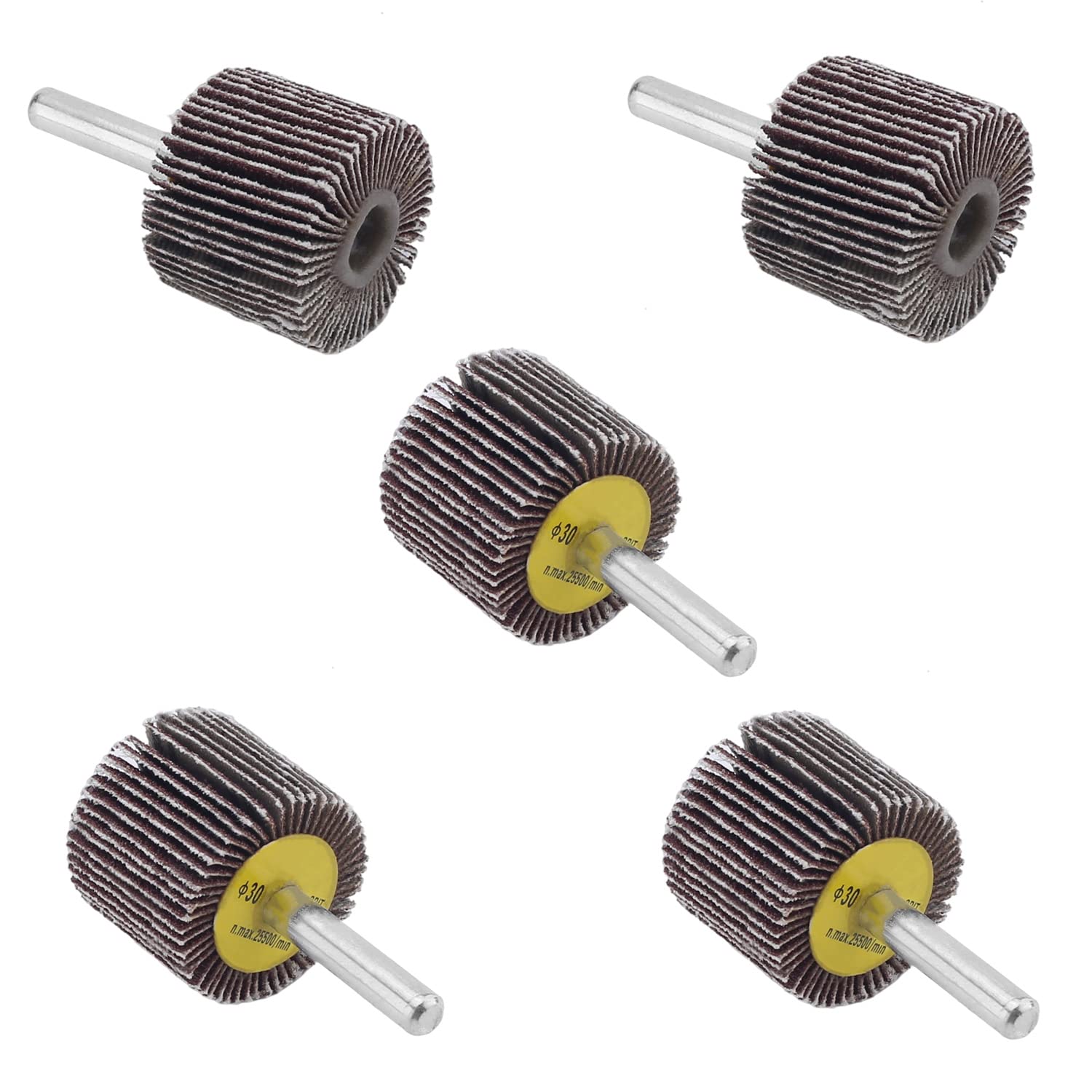 Utoolmart Shank Mounted Flap Wheels with Mandrel with 30mm Grinding Head Abrasive Sanding Wheel Polishing Buffing Rotary Accessories Kit Used for Grinding 5pcs