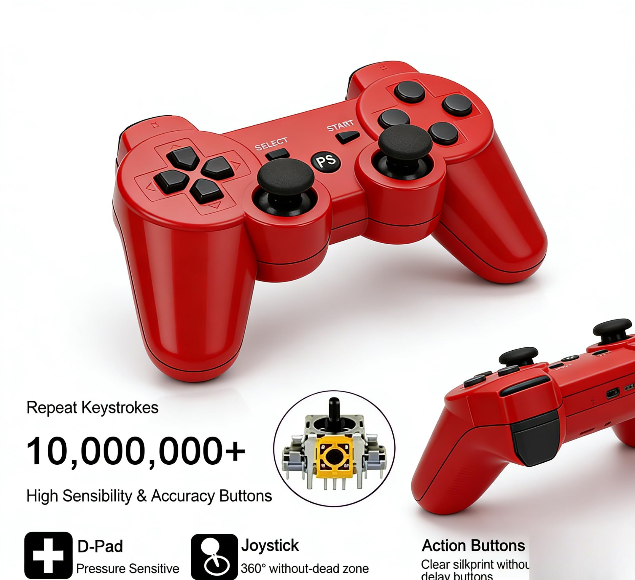 ＲＵＥＩＵＲＩ PS-3 Controller 2 Pack [2025 NEWEST] PS-3 Wireless Controller Playstation 3 Controller Wireless Bluetooth Gamepad with USB Charger Cable for PS-3 Console (Red+Green)