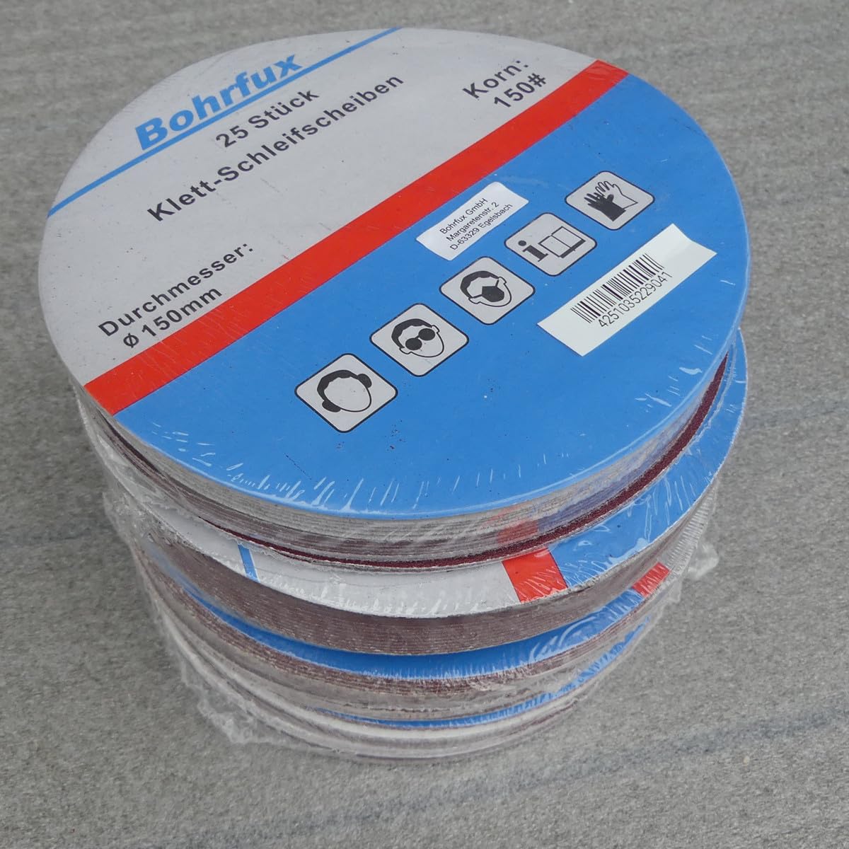 100 discos abrasivos de 150 mm de diámetro, sin agujeros, grano P150, discos de lija, discos de lija, discos de lijado, lijadora excéntrica, lijadora de cuello largo, lijadora de Bohrfux