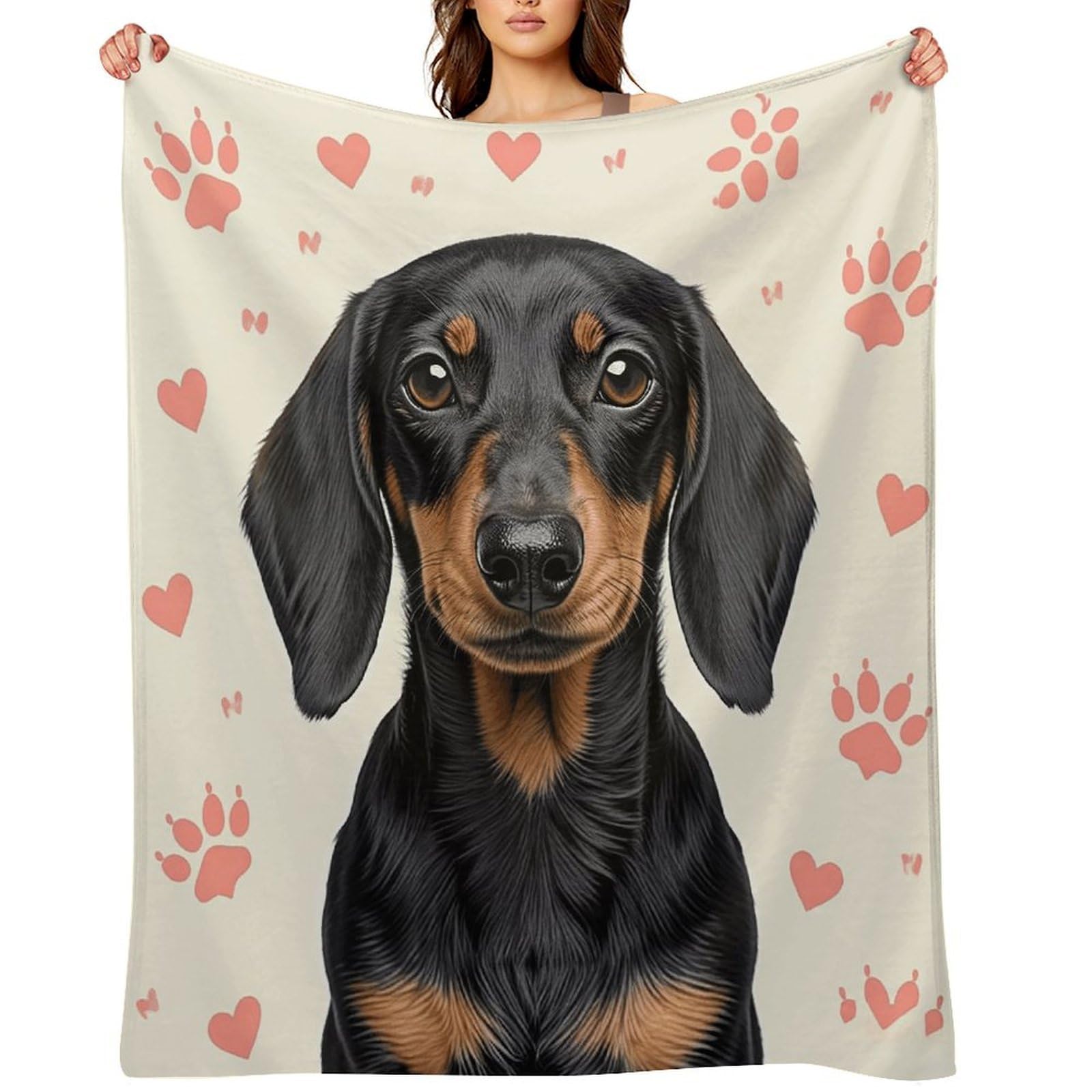Dachshund Paw Print Throw Blanket for Couch and Bed Super Soft Warm Lightweight Throw Blankets Cozy Fuzzy Flannel Blanket Personalized Decorative Blankets for Sofa Decor 60"x80"