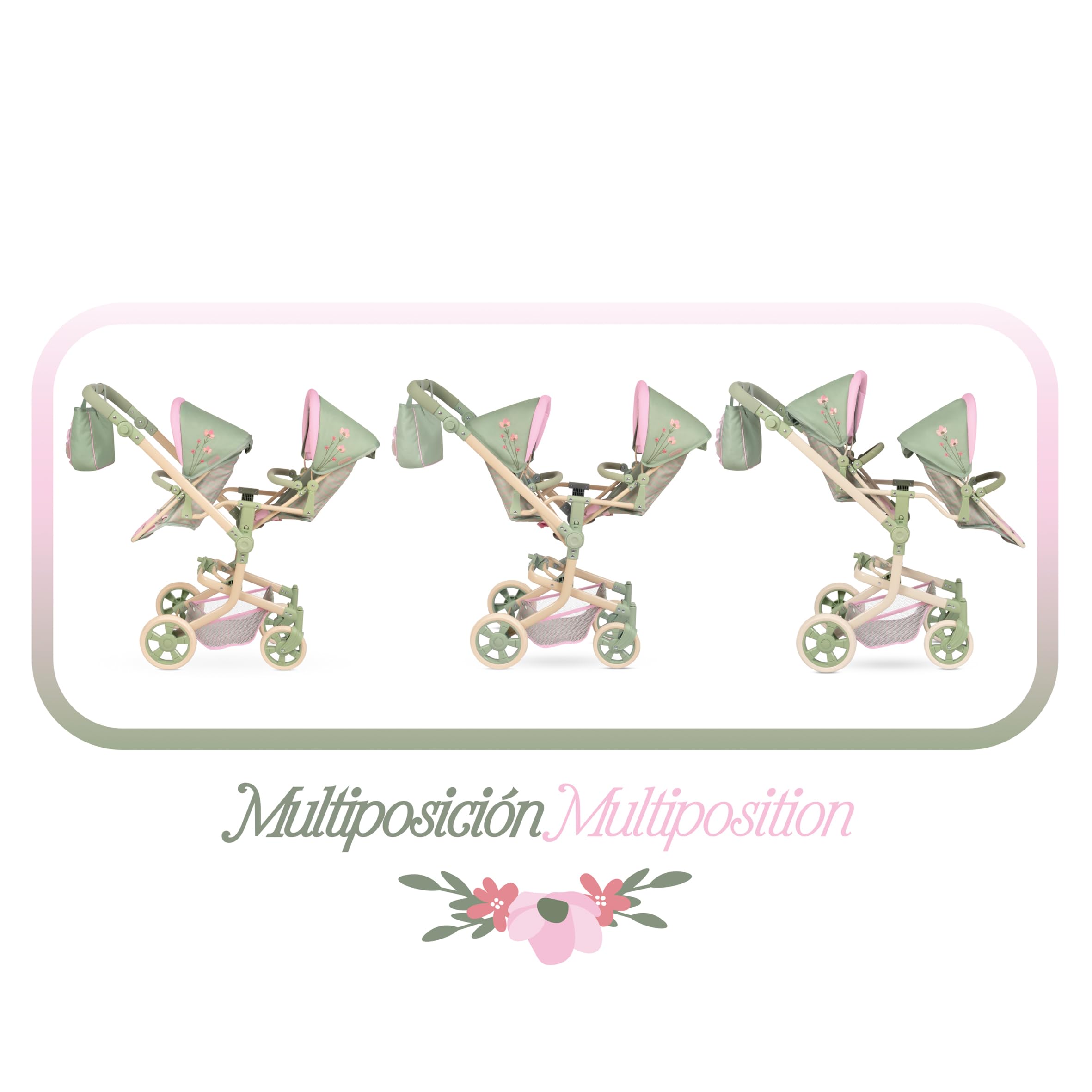 Carro de Muñecas Silla Gemelar Multiposición Plegable con Bolso Botanic DeCuevas 90868