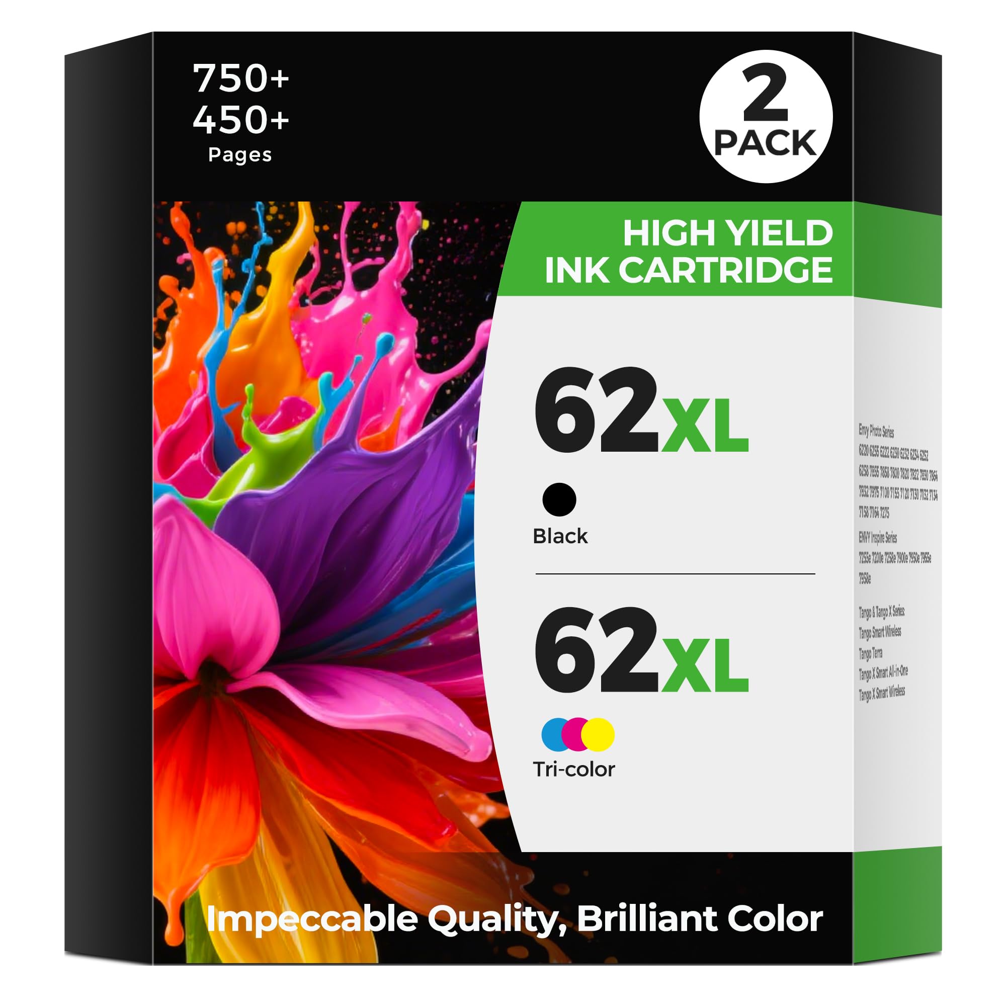 62XL Ink Cartridges Compatible for HP 62 62XL Ink Cartridge Black and Color