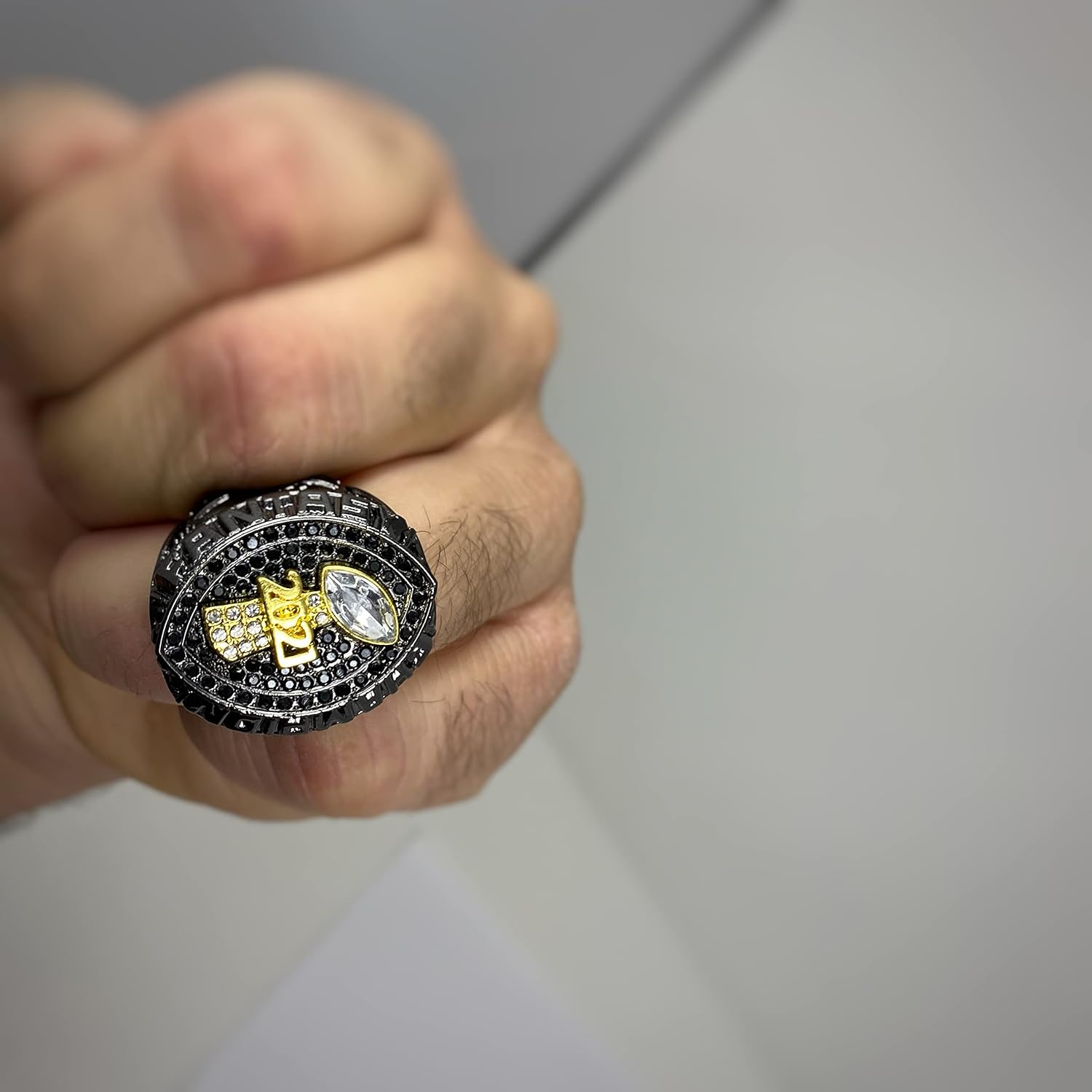 2021 Black Plated Fantasy Football Championship Trophy Ring | Award for Fantasy Football League Winner | Size 10